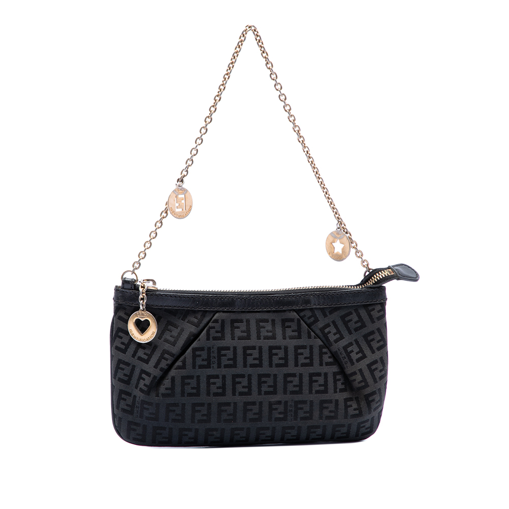 Pre-Loved Fendi Zucchino Canvas Chain Pochette
